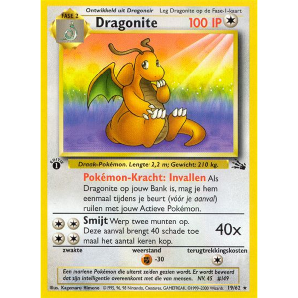 Dragonite 19 1st Edition ( Nederlands ) - Fossil - NM